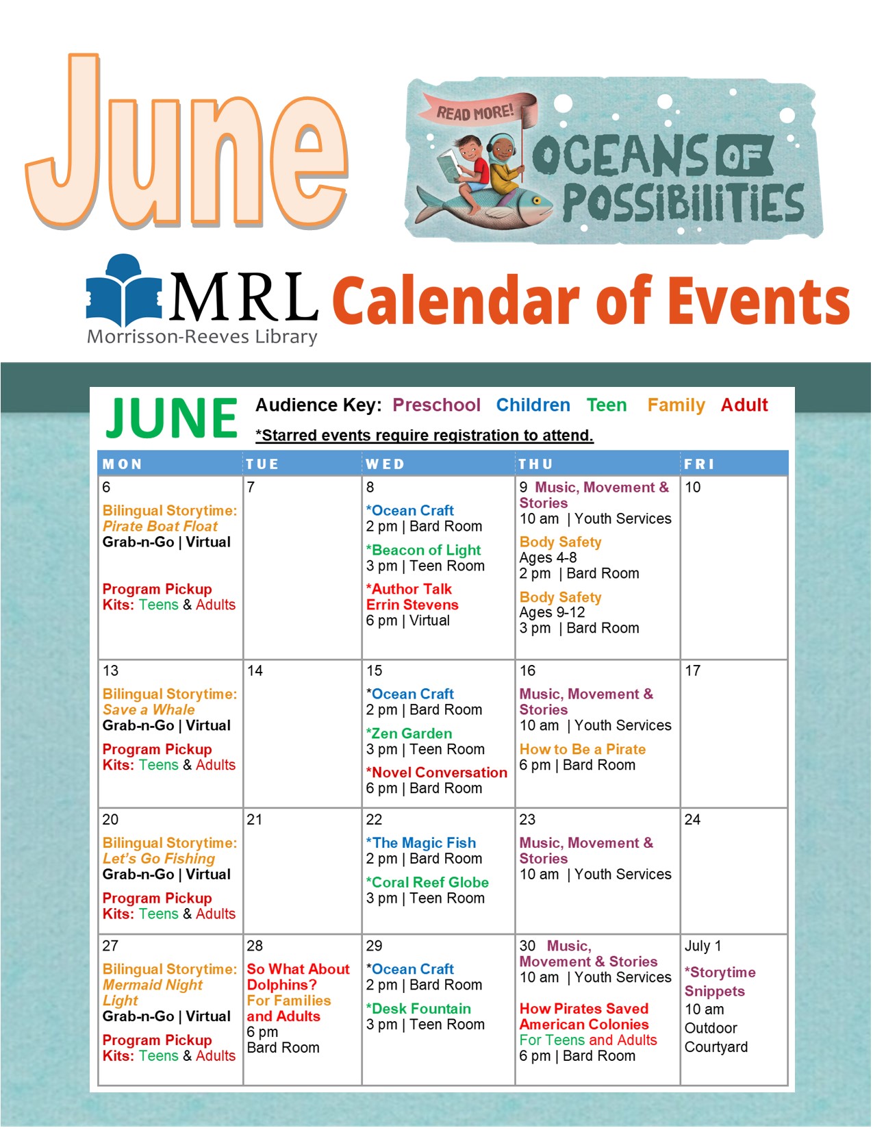 June Summer Reading Calendar